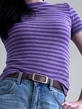 ✨ MAX&Co. Shimmery Purple Striped Ribbed Tee ✨